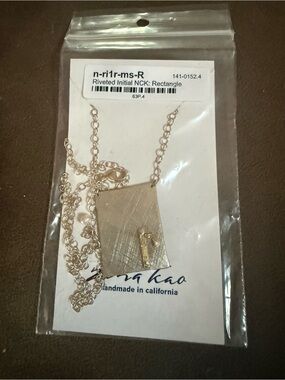 NEW Zina Kao Handmade California Riveted Initial R Rectangle Pendant Necklace